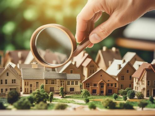 Magnifying glass against a neighborhood diorama