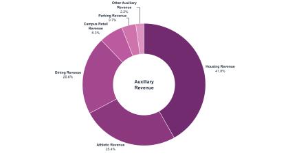 Auxiliary Revenue breakdown, representing 7.0% or 431.0 million dollars of Rutgers FY27 funding sources.