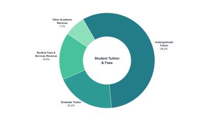 Student Tuition and Fees breakdown, representing 28.7% or 1.768 billion dollars of Rutgers FY27 funding sources.